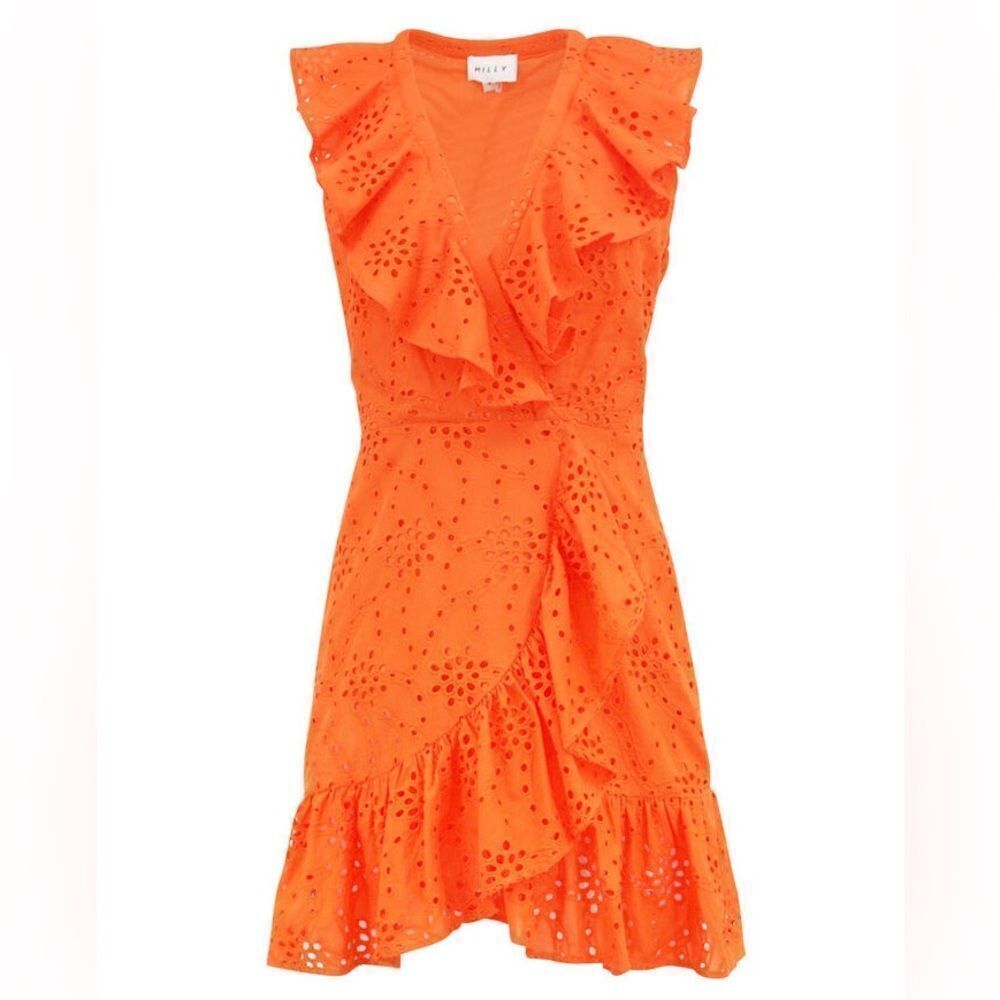 Milly Novi Eyelet Wrap Dress Tangerine. Size 8.